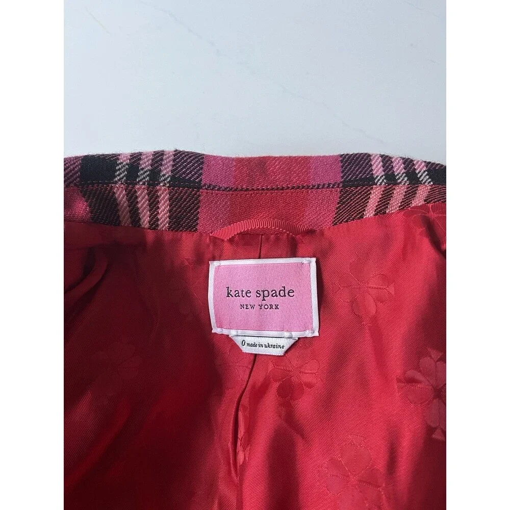 Kate Spade Plaid Foliage Wool Blend Blazer Size 0